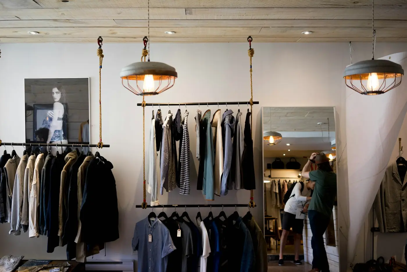 Apparel racks in a calm retail space